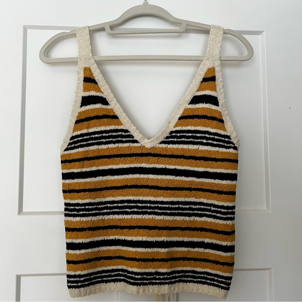 Freepeople Striped Knit Tank Top - Black, Mustard, Cream